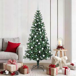 CHERLI Artificial Pre-lit Christmas Tree Green 180 cm PVC and Metal