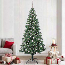 CHERLI Artificial Pre-lit Christmas Tree Green 240 cm PVC and Metal