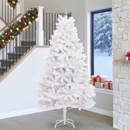CUDWIN Artificial Hinged Christmas Tree White 270 cm PVC and Steel
