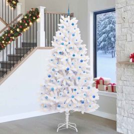 CUDWIN Artificial Hinged Christmas Tree White 270 cm PVC and Steel