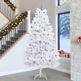 CUDWIN Artificial Hinged Christmas Tree White 300 cm PVC and Steel