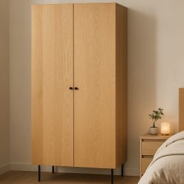 Wardrobe - ALDERBANK 2 Door Wardrobe Light Wood 85cm