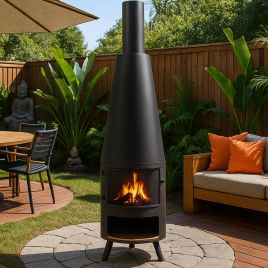 HILLINGDON Chiminea with Pizza Shelf - Black