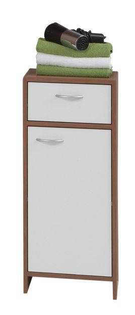 Madrid 1-Door 1-Drawer Bathroom Storage Chest - White & Plum Tree