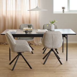 CALDERIC Dining Table in Black Included 4 Swivel Dining Chairs in Sand