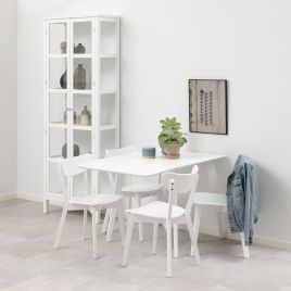 ROXEN Square Dining Table in White Included 4 Dining Chair in White