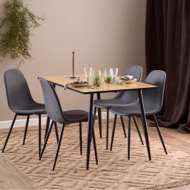 WILLA Dining Table with Oak Top and Black Legs Included 4 Dining Chair in Light Grey
