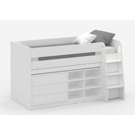 Classic Design Vespa Mid Sleeper with Pull-Out Drawer and Shelves - White