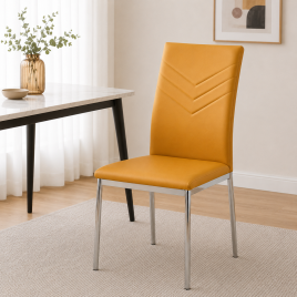 Lyme Regis Leather Effect Chrome Dining Chairs Set of 4 - Gold