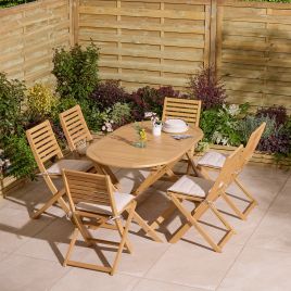 OXRYN Garden 6 Seater Oval Table and Chair Set - Oak Finish
