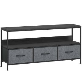 HERON TV Stand Cabinet with 3 Foldable Drawers Black