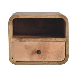 CROMER Extra Mini Wall Mounted Curved Oak-ish Bedside with Open Slot