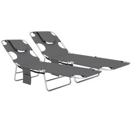 SUNVISTA Foldable Sun Lounger Set of 2 Beach Chaise Lounge Dark Grey
