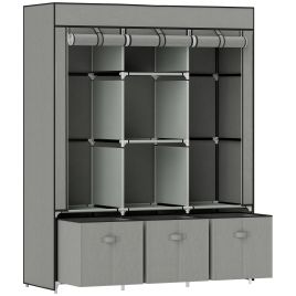 HERON Fabric Wardrobe Portable Wardrobe with 5 Shelves Light Grey