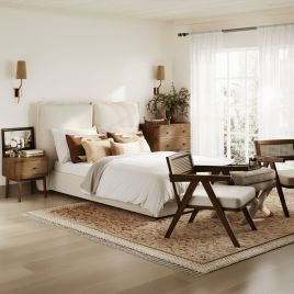 SOLDAY Double Linen Bedframe - Ivory