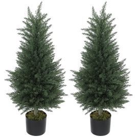 HERON Set of 2 Small Decorative Artificial Cypress Tree 90cm 362 Leaves