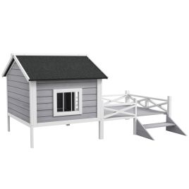 PAWSTER Small, Medium Dog House with Porch Grey