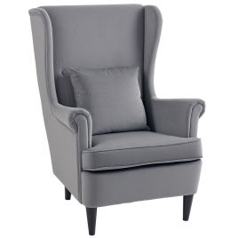 HERON Modern Accent Chair Upholstered Wingback Armchair with High Backrest Dark Grey