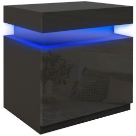 HERON Black Bedside Table with LED Light and 2 Drawers