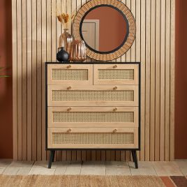 Black Rattan Chest of Drawers - CARDANO Medium Chest  5 Drawers