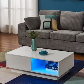 Wooden Coffee Table with Storage Drawer Shelf  Table with LED Light - 2 Colours