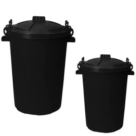 Large Black Plastic Dustbin - 2 x 85L Litre