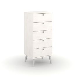 SIMI White Chest of Drawers - Tallboy, Small-sized, 5 Drawers