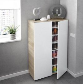 Romero White And Oak Effect 30 Pairs Shoe Cupboard Cabinet - White