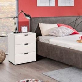 Bedside Table - HIGHAM 3 Drawer Nightstand Arctic White 45cm