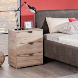Bedside Table - HIGHAM 3 Drawer Nightstand Oak Effect 45cm
