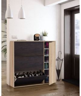 Pellegrinova Oak Effect And Oxido Dark Brown Shoe Cabinet with 4 Doors - Oak