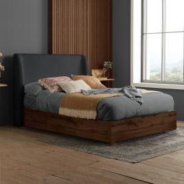 THALDEN Kingsize Wooden Ottoman Storage Bedframe - Dark Oak with Grey