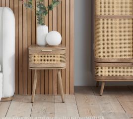 OTHLYN 1 Drawer Rattan Bedside Table - Oak