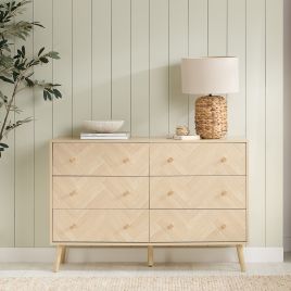 HEARTHEN Oak Finish Chest of Drawers - Large-sized, 6 Drawers, Double