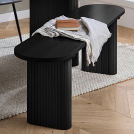 AUREN Fluted Oval Dining Table with 2 Benches - Black
