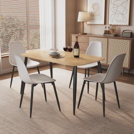 NEXO Rectangular Dining Table with 4 Curve Plastic Chairs - Light Oak with White