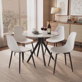 NEXO Sintered Stone Round Dining Table with 4 Curve Plastic Chairs - Gloss White with Gloss White