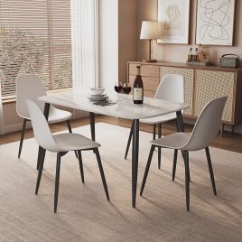 NEXO Sintered Stone Rectangular Dining Table with 4 Curve Plastic Chairs - Gloss White with White