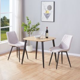 NEXO Square Dining Table with 2 Diamond Stitch Fabric Chairs - Light Oak with Natural