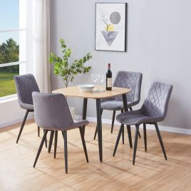 NEXO Square Dining Table with 4 Diamond Stitch Fabric Chairs - Light Oak with Grey