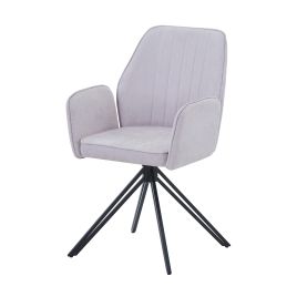 ZYRA Set of 2 Fabric Swivel Dining Armchairs - Light Grey and Black