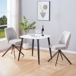 NEXO Square Dining Table with 2 Swivel Fabric Chairs - White with Light Grey