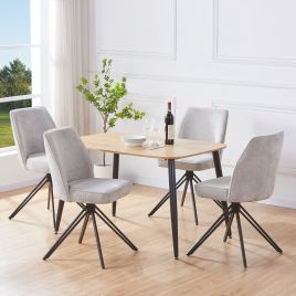 NEXO Rectangular Dining Table with 4 Swivel Fabric Chairs - Light Oak with Light Grey