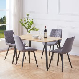 NEXO Rectangular Dining Table with 4 Diamond Stitch Fabric Chairs - Light Oak with Grey