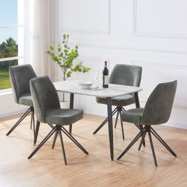 NEXO Rectangular Dining Table with 4 Swivel Fabric Chairs - Grey Oak with Green