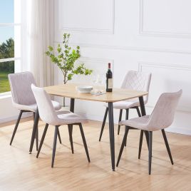 NEXO Rectangular Dining Table with 4 Diamond Stitch Fabric Chairs - Light Oak with Natural