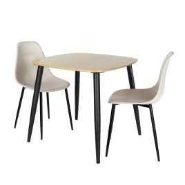 NEXO Square Dining Table with 2 Curve Plastic Chairs - Light Oak with Calico