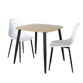 NEXO Square Dining Table with 2 Curve Plastic Chairs - Light Oak with White