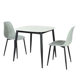 NEXO Sintered Stone Square Dining Table with 2 Chairs - Gloss White with Grey