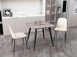 NEXO Square Dining Table with 2 Duo Plastic Chairs - Grey Oak with Calico
